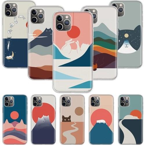 Abstract Art Cat Mount Fuji Japan Landscape Phone Case For Apple iphone 11 12 Pro XS Max XR X 7 8 6 6S Plus 5 5S SE 10 Ten Shell