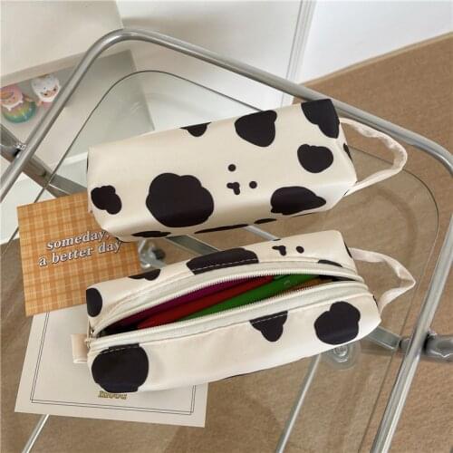 Cow Print Pencil Case Bag Storage Pouch Simple Stationery Bag Holder for Middle High School Office College Student