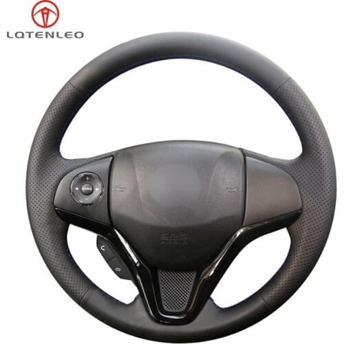 Black PU Artificial Leather Sew Car Steering Wheel Cover For Honda Fit City Jazz 2014-2019 HR-V HRV 2016-2019 Vezel 2015-2017