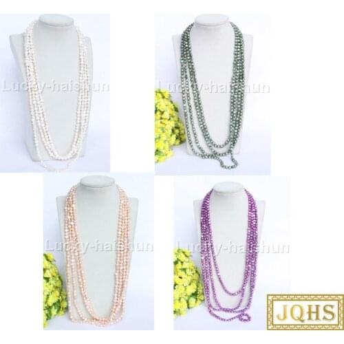 JQHS Long 120" Baroque Freeform potato white pink green purple freshwater pearls Beaded Strand necklace j11950-3