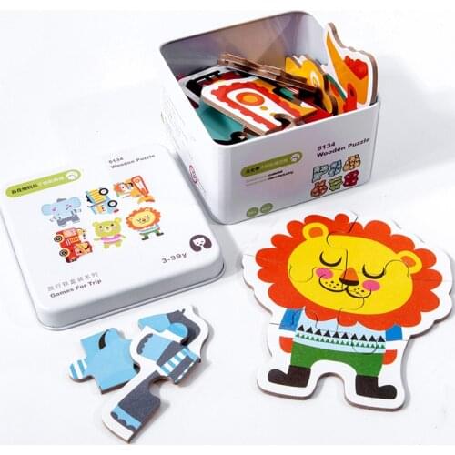 Travel tin box wooden early education cognitive childrens puzzle gyro domino building block gyro domino children toys