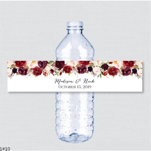 24PCS Custom name Wedding Water Bottle Labels Girl birthday Rustic Marsala Flower Custom Water Bottle Labels