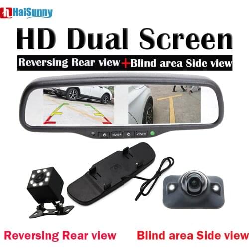 HaiSunny HD 4.3 Double Screen Display Car Interior Rearview Mirror Monitor With Night View Hide Mini Car Rear Front Side Camera