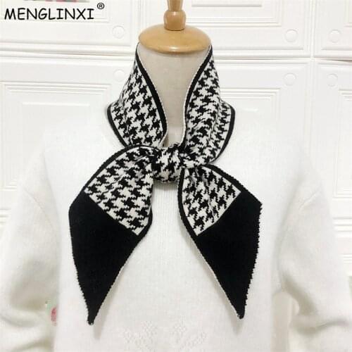 Houndstooth Plaid Luxury Brand Knitted Scarf 2020 New Scarf Women Winter Scarf Long Skinny Small Scarf Female Neckerchief Scarf