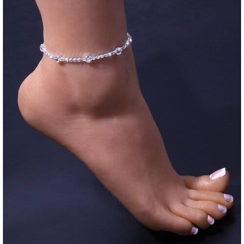 Personality Simple Round Rhinestone Ladies Anklet Jewelry Summer Beach Sexy Crystal Fish Hook Bare Foot Chain Foot Accessories