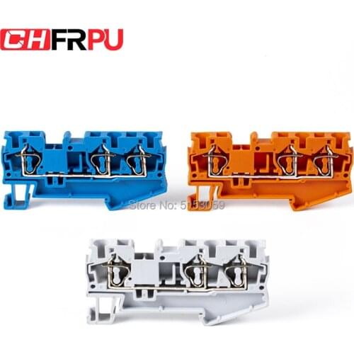 10Pcs ST4-TWIN Din Rail terminal block Three conductor spring cage terminal block,One in two out wire terminal block