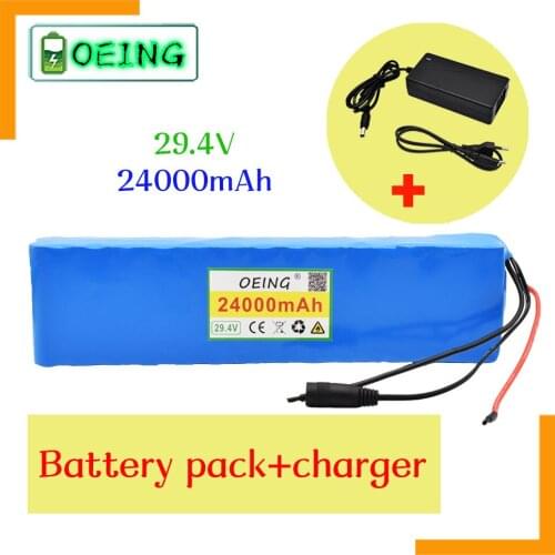 7S4P 24V li-ion battery pack 29.4v 24Ah electric bicycle motor ebike scooter 18650 lithium rechargeable batteries 24Ah+Charger