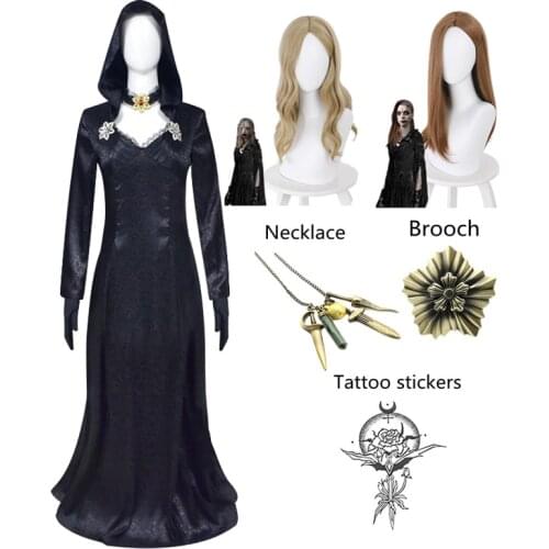 Bela Cassandra Daniela Cosplay Costume Biohazard Lady Dimitrescu Madam Dress Vampire Uniform Necklace Tattoo Brooch Halloween