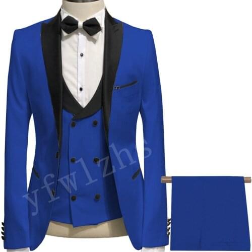 Handsome Groomsmen Peak Lapel Groom Tuxedos Mens Wedding Dress Man Jacket Blazer Prom Dinner (Jacket+Pants+Tie+Vest) A179