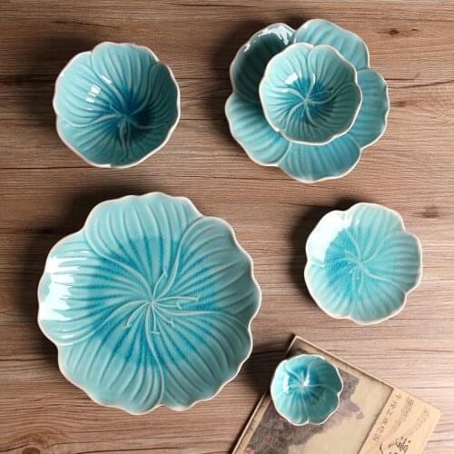 Creative Lotus Ceramic Tableware Dinner Set Plate Bowl Dinnerware Seasoning Dish Ice Glaze Crockery Food Container Cutlery