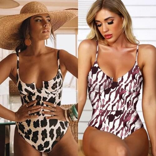 Autuspin Leopard Swimsuits Sexy Women Bodysuit Fashion One Piece Swimwear Retro Style Beach Bathing Suit Casual Bodycon Monokini