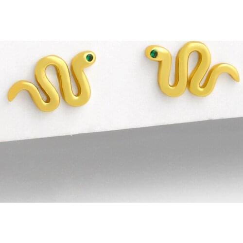 Small Polish Snake Earrings For Women Cute Tiny Animal Stud Earrings CZ Zirconia Gold Filled Minimalist Jewelry Gifts ersu99