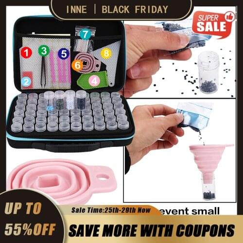 INNE 15/30/60 Bottles 5d Diamond Painting Storage Box Jar Zippered Carry Case Cross Stitch Art Accessories Container Bag Tools