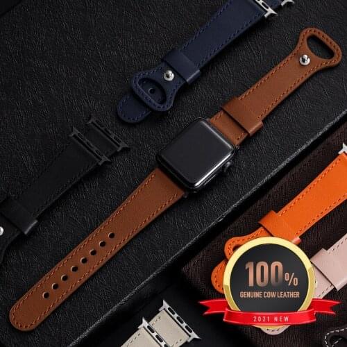 100% Genuine Cow Leather loop Bracelet Belt Band for Apple Watch 6 SE 5 4 42MM 38MM 44MM 40MM Strap for iWatch 6 5 4 Wristband