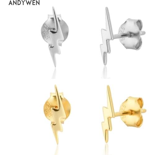 ANDYWEN 925 Sterling Silver Three Lighting Stud Earring Women Plain Small Tiny Jewelry 2020 Clips Piercing Rock Punk Jewelry