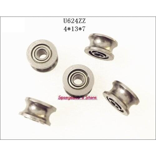 20pcs/Lot U624ZZ 624UU 4x13x7mm U Groove Carbon Steel Deep Groove Ball Bearing Traces Walking Guide Rail Bearing