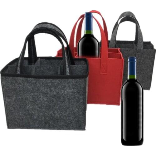 6 Grids Felt Wine Bag Party Red Wine Bottle Pouch Beer Bottle Handbag Protable Wedding Camping Wine Bottle Carrier Package Bag