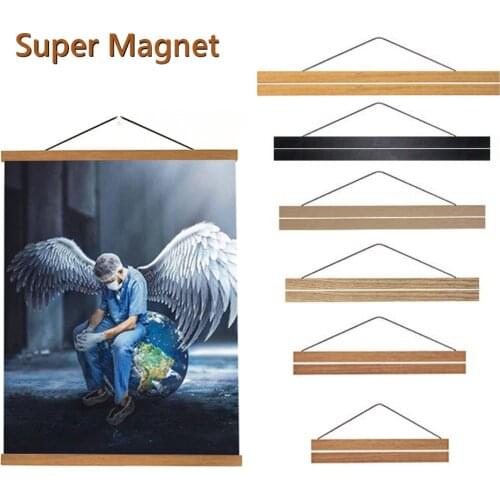 Super Strong Magnetic Hanging Scroll Picture Frame Wooden Poster Decorative Paintings Canvas Frame Diy Wall Hanging Art Photos