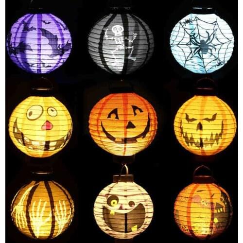 1pc Pumpkin Light Bat Spider Black Paper Orange White Hanging Lantern Halloween Birthday Party DIY Decoration Halloween Supplies