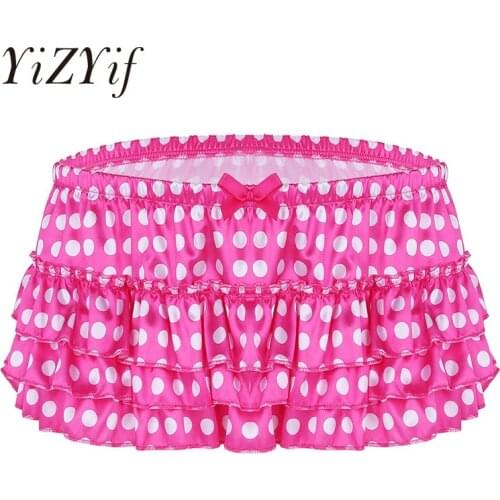 Mens Sissy Panties Shiny Satin Polka Dots Tiered Ruffles Skirted Panties Sissy Briefs Underwear Panties Sexy Lingerie Gay Men