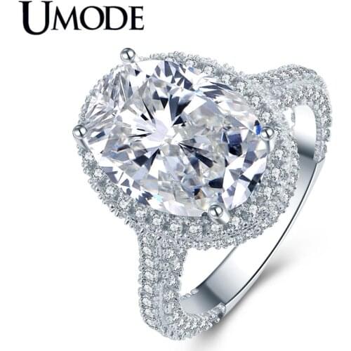UMODE Jewelry Fashion New Big Luxury Oval Zircon Rings for Women Wedding Bands White Gold Eternity Jewelry Gifts AUR0578A