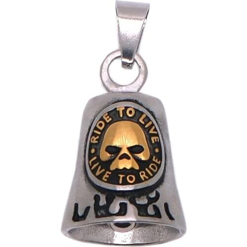 Unisex 316L Stainless Steel Biker Rider Flaming Biker Ride To Live Live To Ride Skull Bell Frosted Pendant
