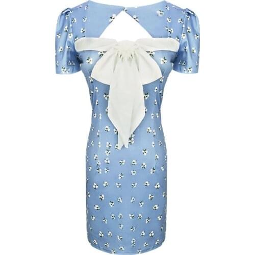 Women Dresses Summer 2021Sexy Square neck bowk Floral Print Boho Beach Dress Short Sleeve A Line Mini Puff sleeve halterDress