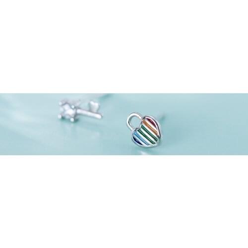MloveAcc 100% 925 Sterling Silver Heart Lock and Key Stud Earrings for Women Children Baby Girls Kids Mini Minimalist Jewelry