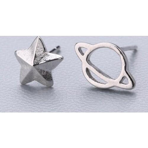BOEYCJR Universe 925 sterling silver stars planet Stud Earrings Handmade Fashion Jewelry Vintage Earrings for Women Gift