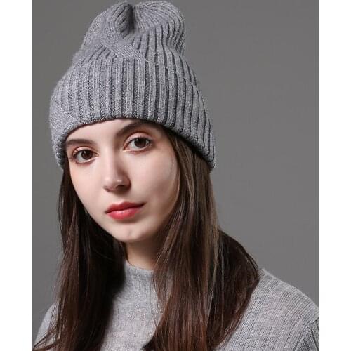 Design Fashionable Autumn Winter Hats Unisex Knitted Real Wool Beanie Solid Colors Ski Gorros Casual Caps Warm Muts Hat