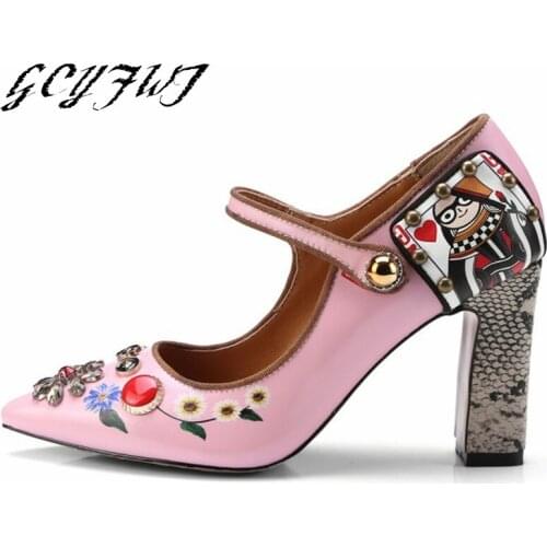 Women Single Shoes Buckle Mixed Colors Shallow Mary Janes Sandalias Mujer Embroidery Pointed Toe Rhinestone Sexy Sandalias Mujer