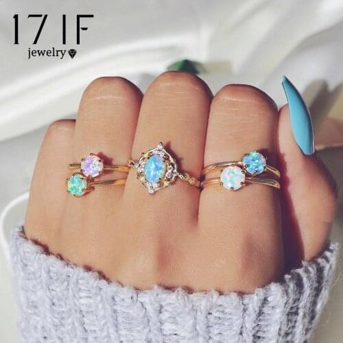 DAXI 5 Pcs/set Fashion Crystal Geometric Colorful Gems Gold Ring Set 2019 Women Joint Ring Party Wedding Jewelry Accessories