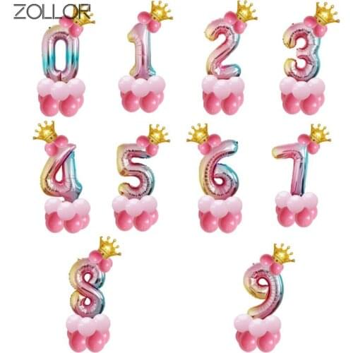 Zollor 32-Inch Aluminum Film Number Balloon Colorful Gradient Birthday Party Crown Balloons Festival Ceremony Decoration Supply