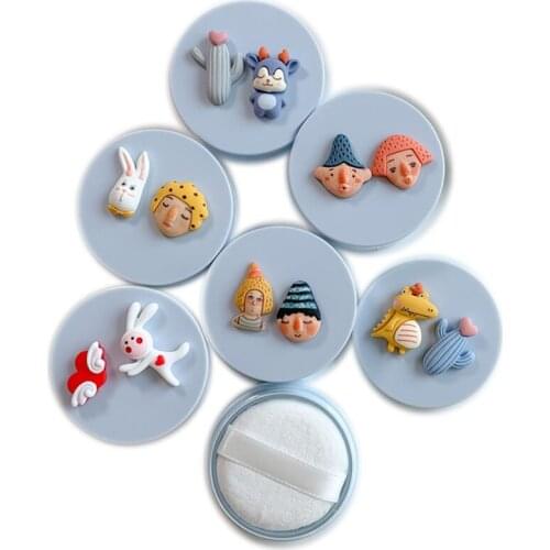 10pcs 5g Plastic Empty Cartoon Loose Powder Container Make-up Loose Powder Puff Box Case with Powder Puff