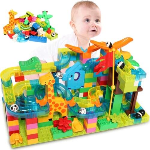 168/54PCS Marble Race Run Blocks Bricks Maze Ball Track Jungle Adventure Series Building Block Slide Block Toys For Children