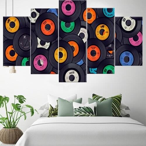 5 Pieces Wall Art Canvas Painting Colorful Vinyl Records Poster Modular Pictures Modern LivinG Room Bedroom Home Decoration
