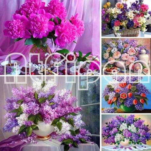5D Diamond Painting Full Square Flowers Picture Of Rhinestones Diamond Embroidery Lilac Flowers Mosaic Art Home Decoration Gift