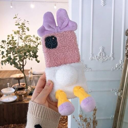 Gelandge Fur Pink duck butt fluffy Phone Case for iPhone 12 11 Pro XS Max XR X Pro Max SE 6S 7 8 Plus Furry Cover