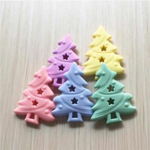 Chenkai 5PCS BPA Free Silicone Christmas Tree Teether Baby Pacifier Dummy Teething Pendant Nursing DIY Sensory Food GradeToy