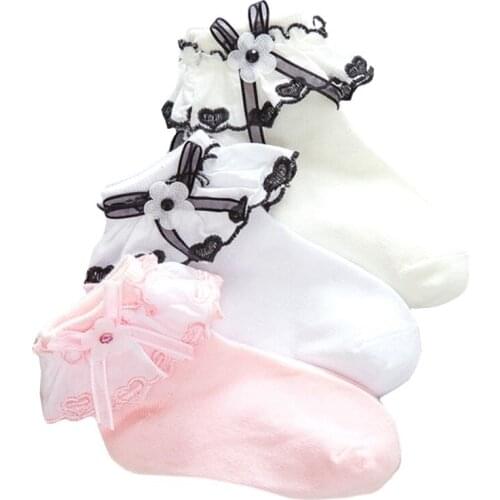 White Pink beige Newborn socks Cute Infant Baby Socks Toddler Girl Princess Flower Lace shildren socks Cotton Short Ankle Socks