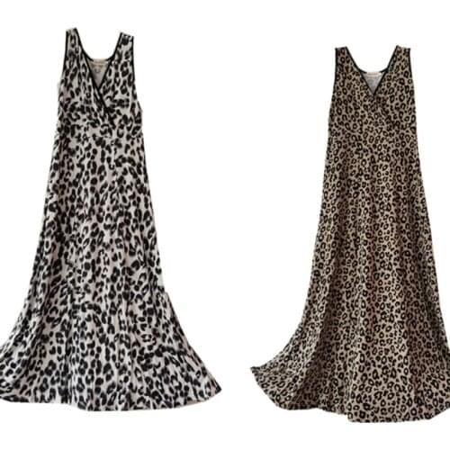 Women Vest Dress Long Nightgowns Modal Sleeveless Leopard Sleepshirts Spaghetti Strap Sleepwear Vintage Plus Size Sleep Dress