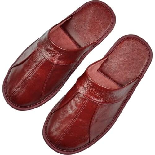 Genuine Cow Leather slippers couple indoor non-slip men women home fashion casual single shoes TPR soft soles spring summer 505