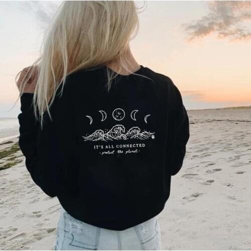 ITS ALL CONNECTED protect the planet Sweatshirts sea wave and moon Pullovers women grunge vintage artistic Tops drop ship