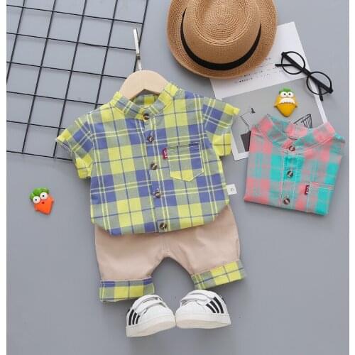 2021 New Summer Baby Girls Clothes Suit Children Fashion Boys Plaid Long Sleeve T-Shirt+Shorts 2Pcs/set Toddler Casual Clothing
