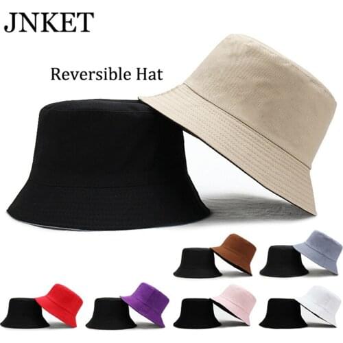 JNKET New Women Double Sided Bucket Hat Fisherman Cap Pure Color Sunbonnet Outdoor Travel Hat Summer Sun Cap