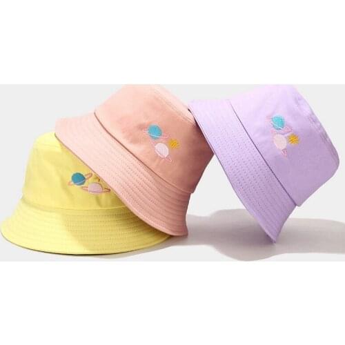 Kappe Creative Asteroid Embroidery Men Women Cotton Hip Hop Cap Summer Panama Fashion Fold Sun Fishing Fisherman Hats