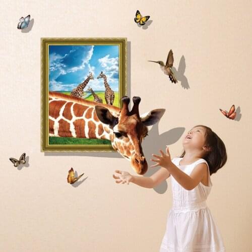Creativity Photo Frame Giraffe 3D wall sticker Vinyl DIY Art Wall Poster for Living room Sofa background wall decoration sticker