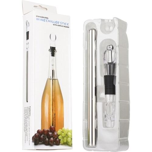 Stainless Steel Ice Wine Chiller Stick With Wine Pourer Cooling Stick Cooler Beer Beverage Frozen Stick Ice Cool Bar Accessories