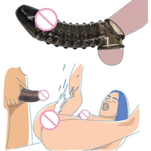 Male Dildos Condom Delay Ejaculation Reusable Penis Sleeve Enlargement Dick Extender Adult Sex Toys For Men Enhancer Penis Ring