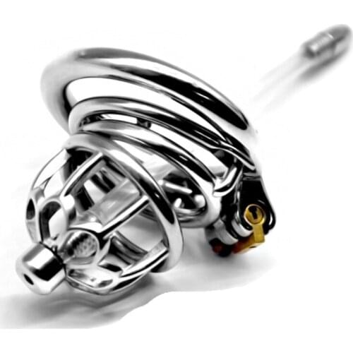 2020 Unique Design Male Chastity Device Stainless Steel Chastity Cage with Arc-Shaped Cock Ring Catheters for Men G7-1-263F
